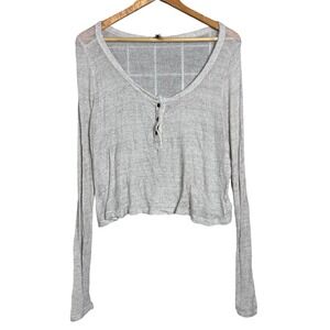 Brandy Melville Henley boho Knit Sweater Beige One Size Soft lightweight sheer